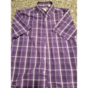 Dockers Mens Plaid Button Down Shirt Purple White Black Short Sleeve Size L